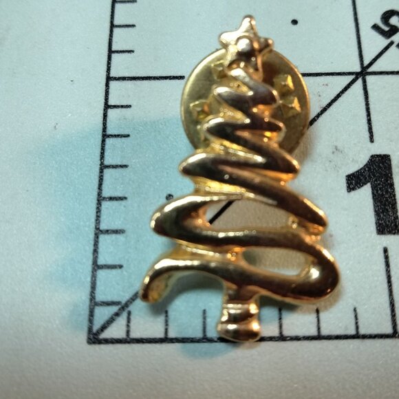 Vintage Gold Tone Christmas Tree Lapel Pin Brooch Zig Zag Star Holiday Pinback - Picture 4 of 5
